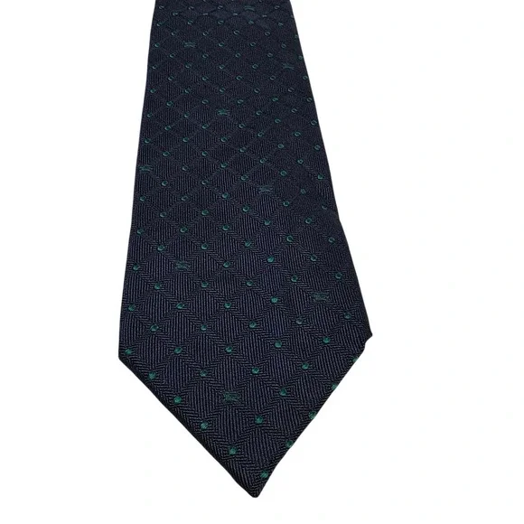 NWT Burberrys Silk Tie Navy Blue Green Dot Pattern Made in Italy Men's Power